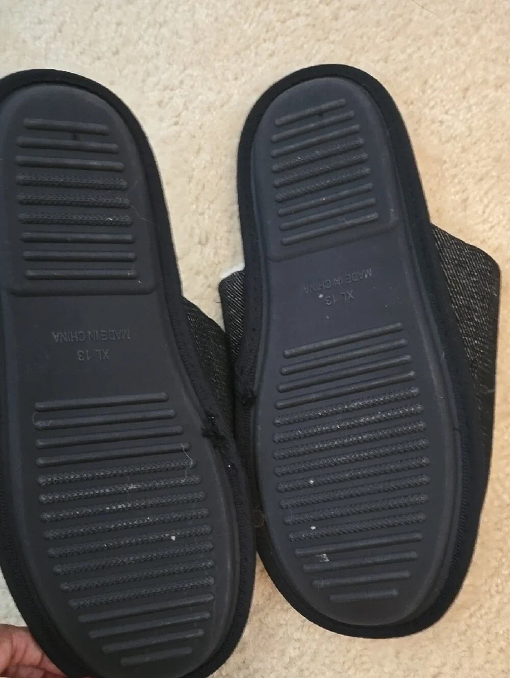 True Religion Black Denim Mens Slippers with Red Logo